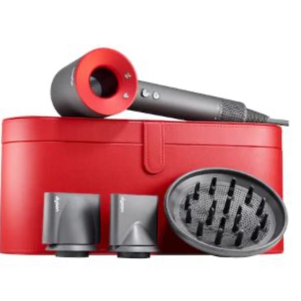 Dyson Hair Dryer Set in Vibrant Red and Sleek Gray
